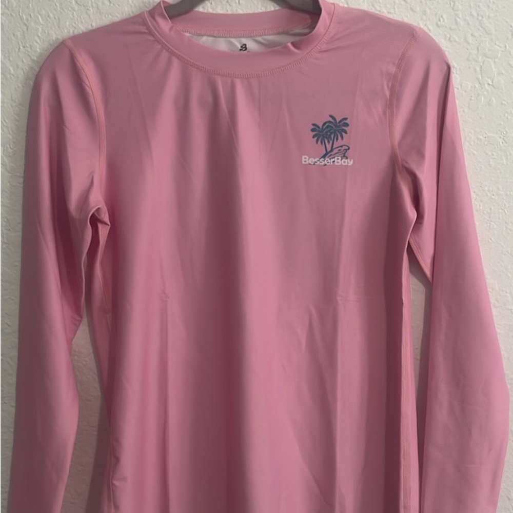 Pink Long-Sleeve Rashguard Swim Top